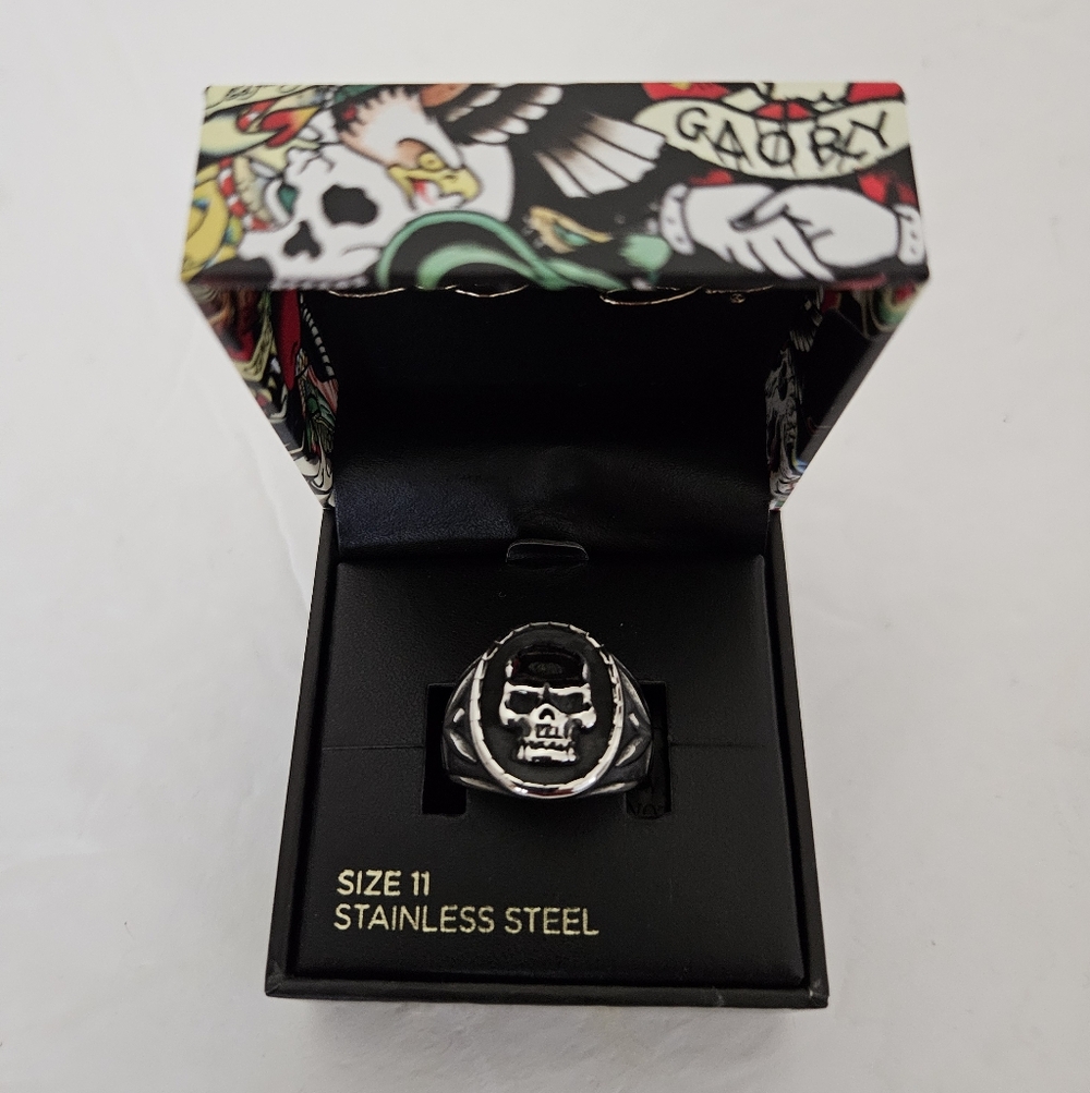 Ed Hardy NIB Mens Skull Ring